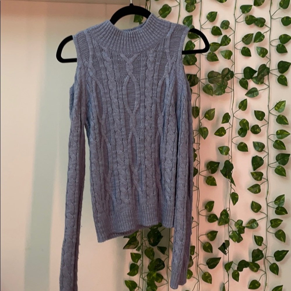 Cute shoulderless blue sweater